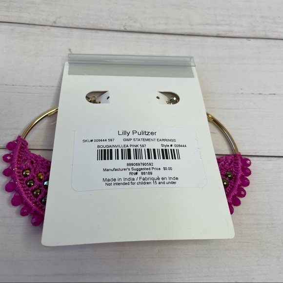 Lilly Pulitzer hoop earrings with pink accent fabric gold accents - Picture 2 of 2
